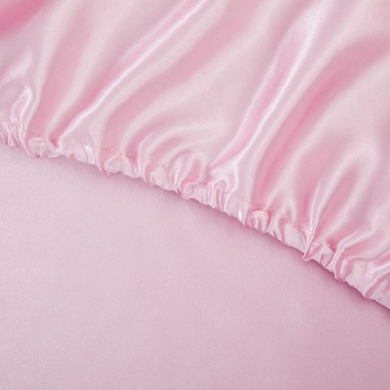 TREELY 6 Piece Queen Size Pink Satin Sheet Set with Deep Pocket, Fitted Sheet, Flat Sheet, 4 Pillowcases - Image 5